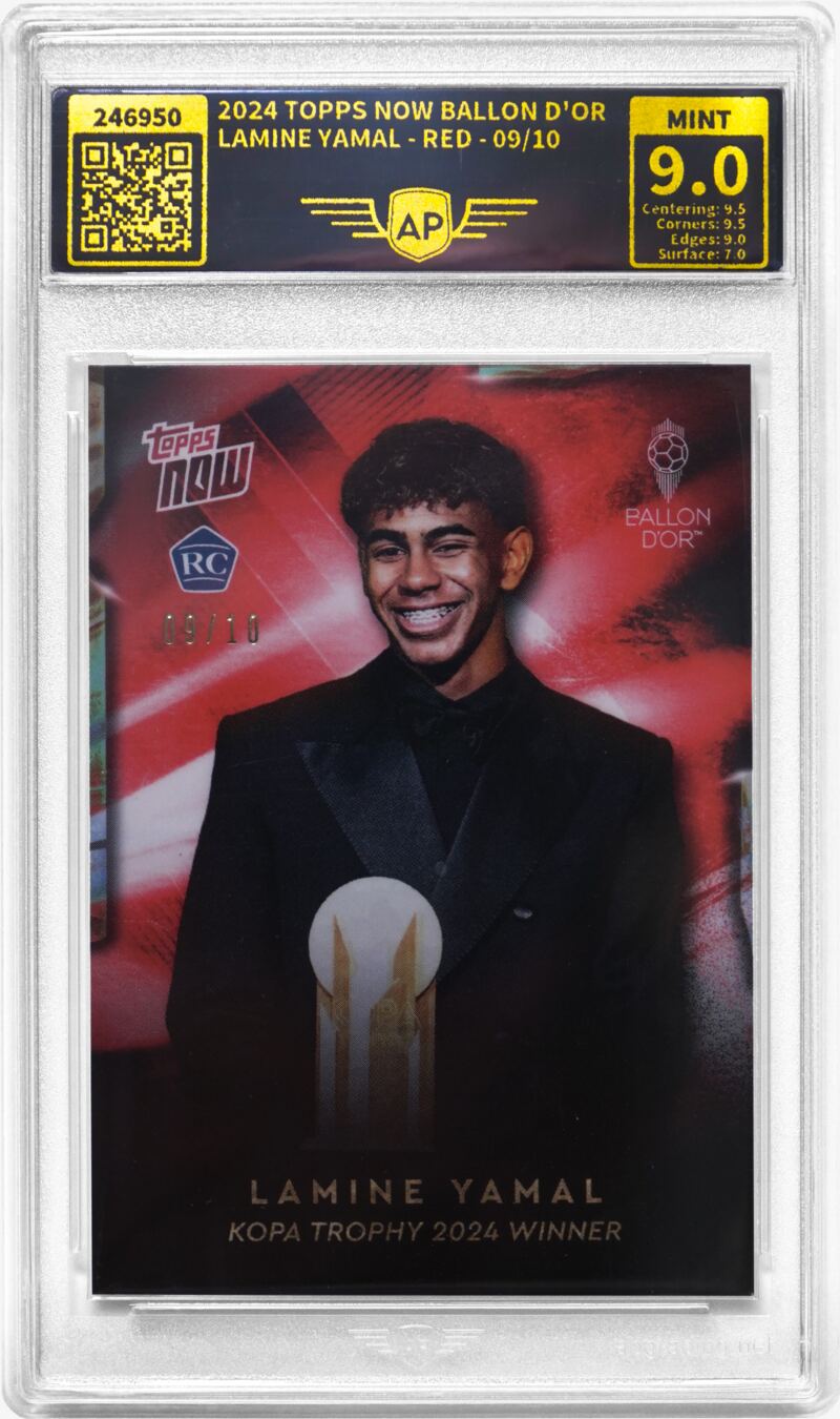Football trading card Lamine Yamal (Topps, Ballon d’Or) graded by AP Grading in an AP slab – grade MINT 9