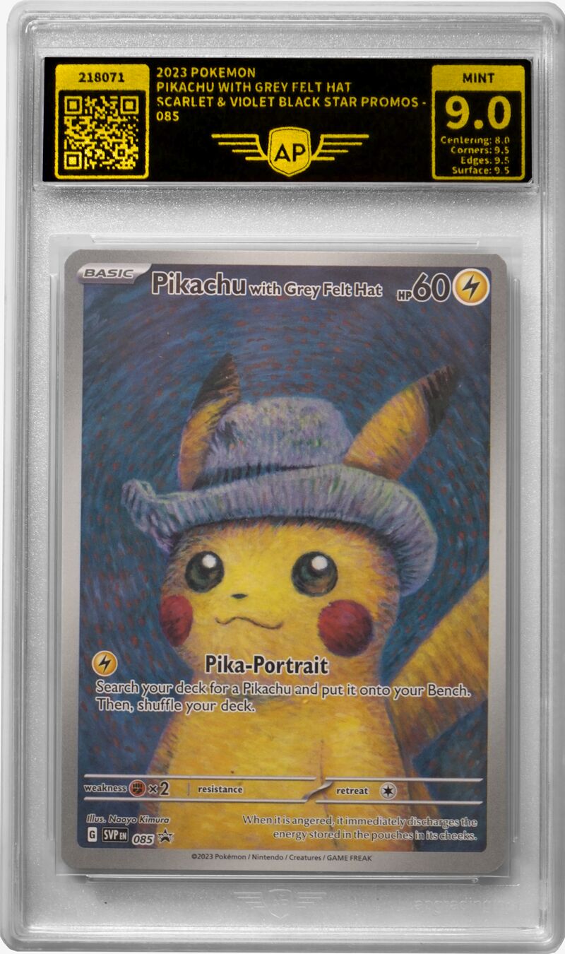Pokémon trading card ‘Pikachu with Grey Felt Hat’ graded by AP Grading in a sealed AP slab – grade MINT 9